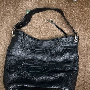 Coach Black Croc-Embossed Leather Hobo Bag